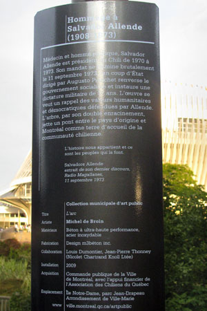 Monumento Salvador Allende. Montreal, Canadá. Allende en el mundo. Obra de Michel de Broin